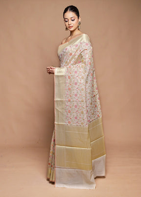 Cream Cotton Saree With Blouse Piece