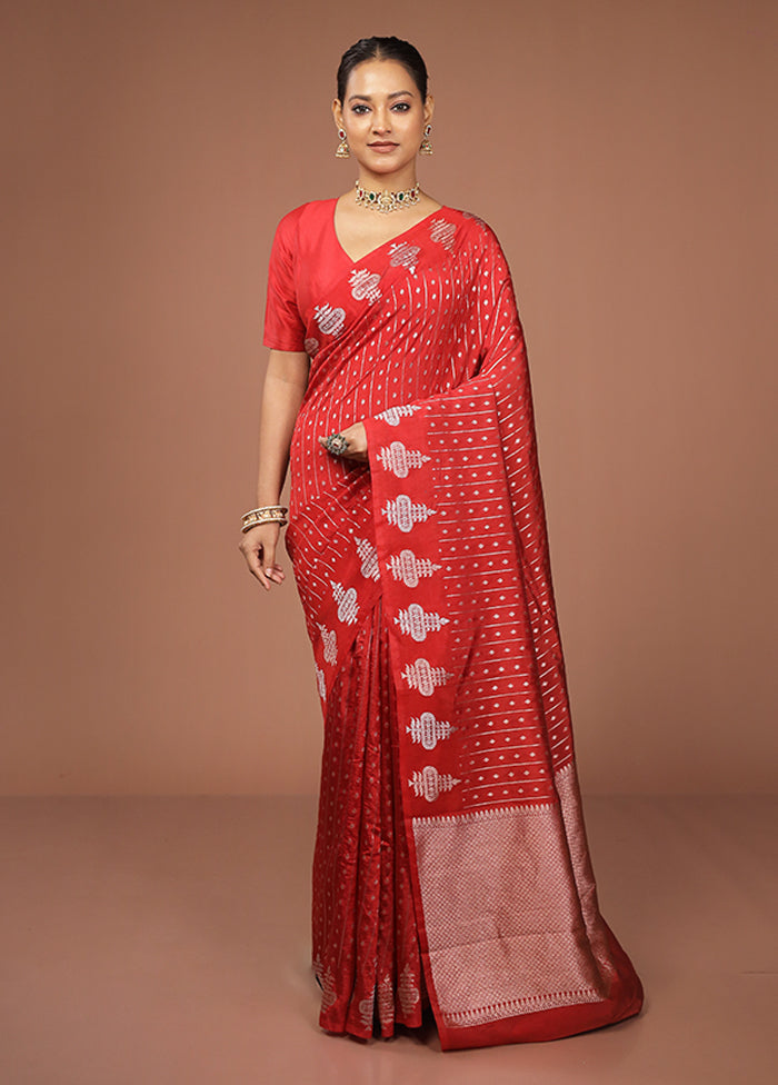Red Dupion Silk Saree With Blouse Piece