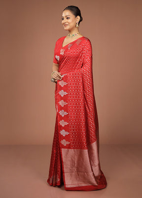 Red Dupion Silk Saree With Blouse Piece