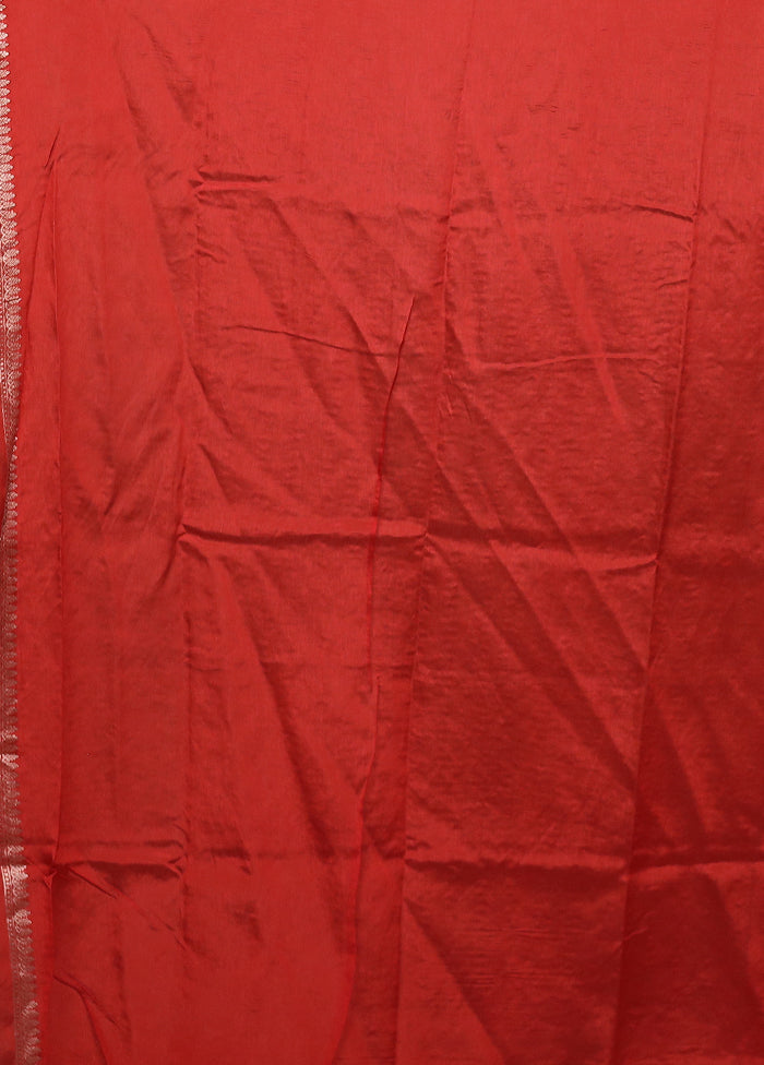 Red Dupion Silk Saree With Blouse Piece