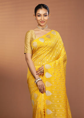 Yellow Dupion Silk Saree With Blouse Piece