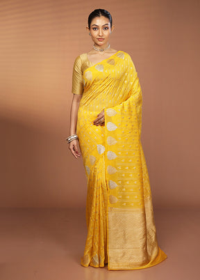 Yellow Dupion Silk Saree With Blouse Piece