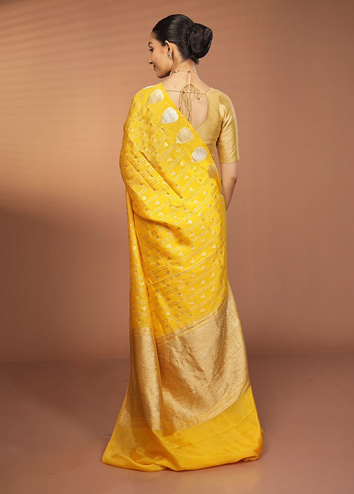 Yellow Dupion Silk Saree With Blouse Piece