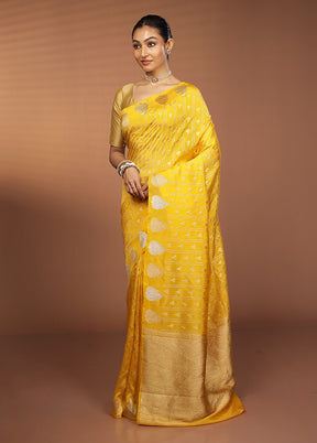 Yellow Dupion Silk Saree With Blouse Piece