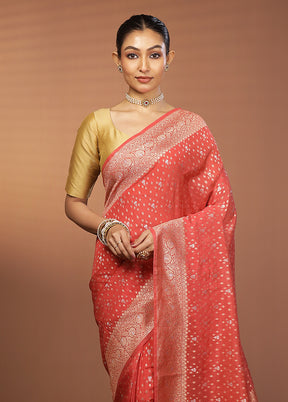 Red Dupion Silk Saree With Blouse Piece