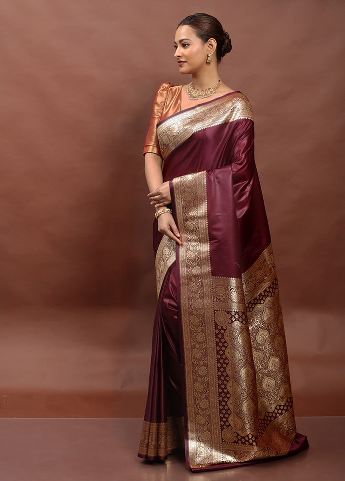 Maroon Banarasi Silk Saree With Blouse Piece