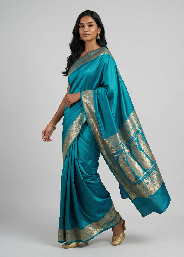 Green Banarasi Silk Saree With Blouse Piece