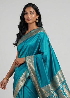 Green Banarasi Silk Saree With Blouse Piece