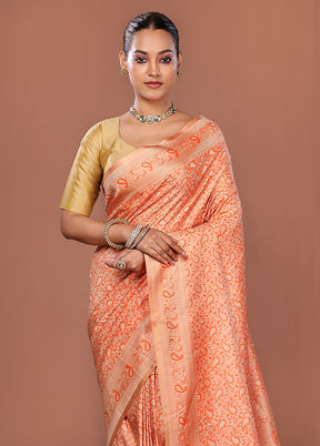 Peach Jamewar Silk Saree With Blouse Piece