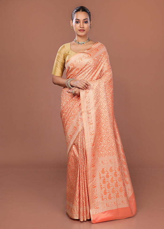 Peach Jamewar Silk Saree With Blouse Piece