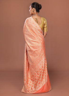Peach Jamewar Silk Saree With Blouse Piece