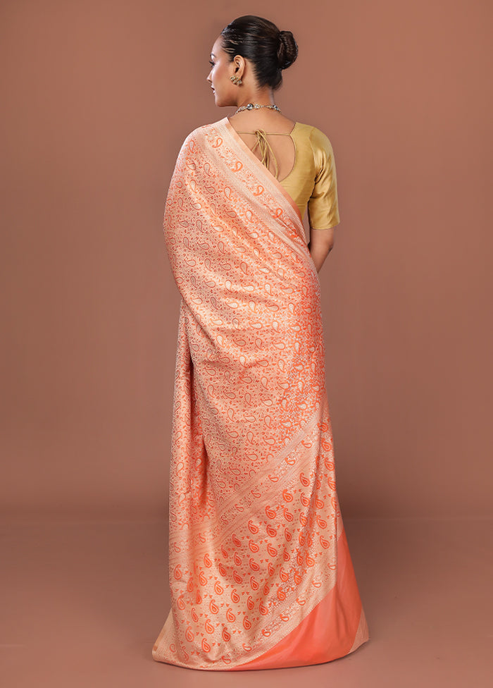 Peach Jamewar Silk Saree With Blouse Piece