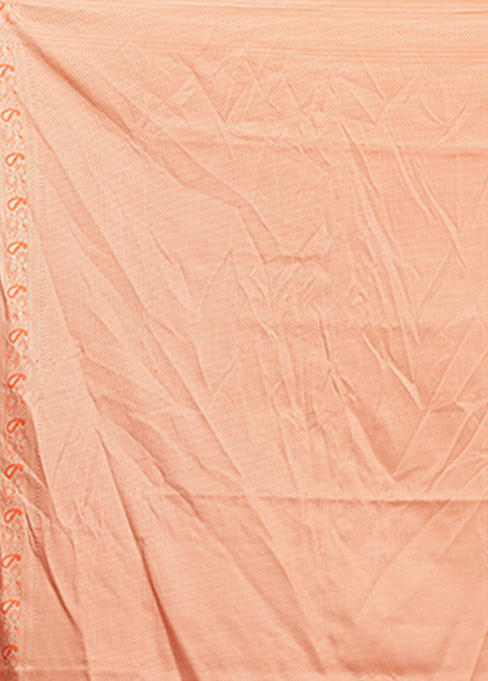 Peach Jamewar Silk Saree With Blouse Piece