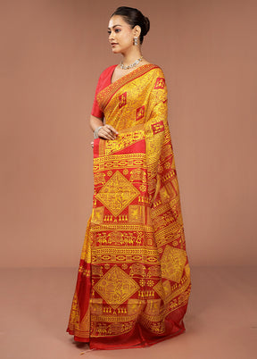 Red Printed Pure Silk Saree Without Blouse Piece