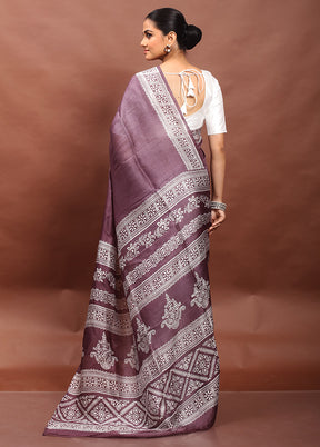 Grey Printed Pure Silk Saree Without Blouse Piece