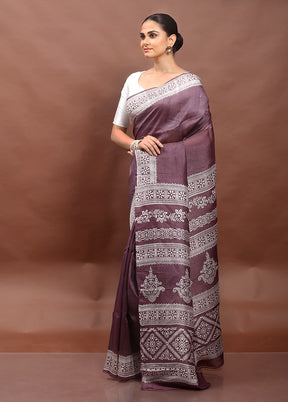 Grey Printed Pure Silk Saree Without Blouse Piece