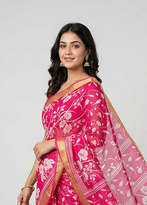 Pink Printed Silk Saree Without Blouse Piece