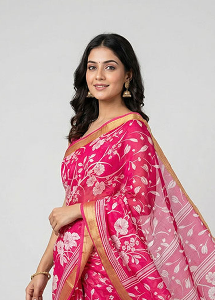 Pink Printed Silk Saree Without Blouse Piece