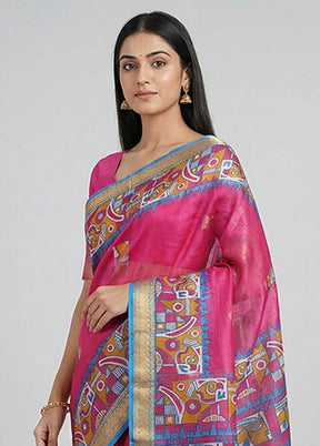 Pink Printed Silk Saree Without Blouse Piece