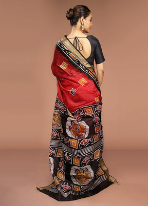 Red Printed Pure Silk Saree Without Blouse Piece