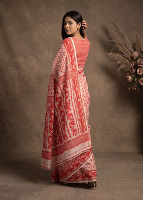 White Jamdani Cotton Saree Without Blouse Piece