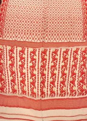 White Jamdani Cotton Saree Without Blouse Piece