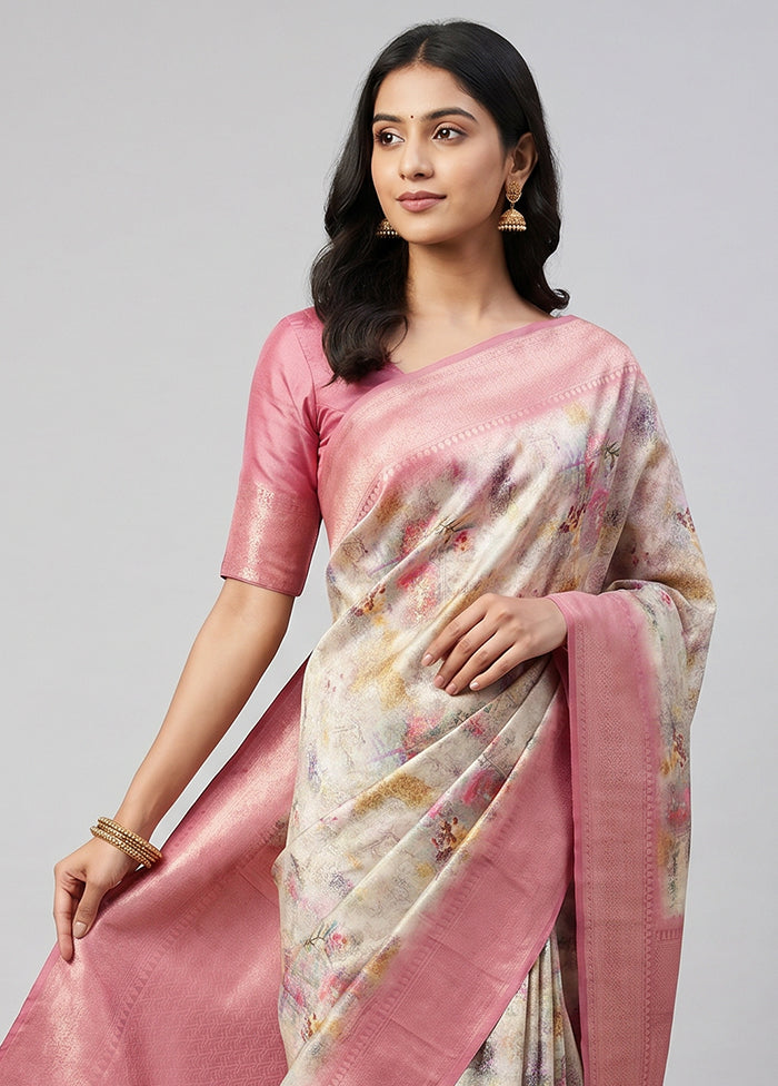 Multicolor Dupion Silk Saree With Blouse Piece