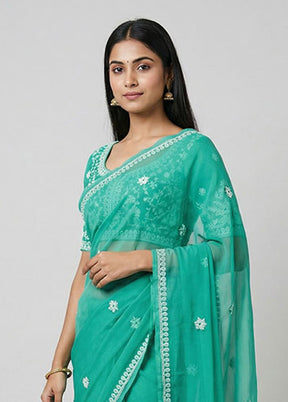 Green Chiffon Silk Saree With Blouse Piece