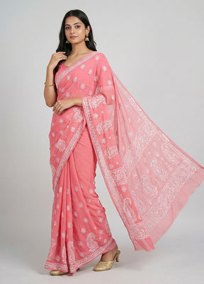Pink Georgette Saree With Blouse Piece