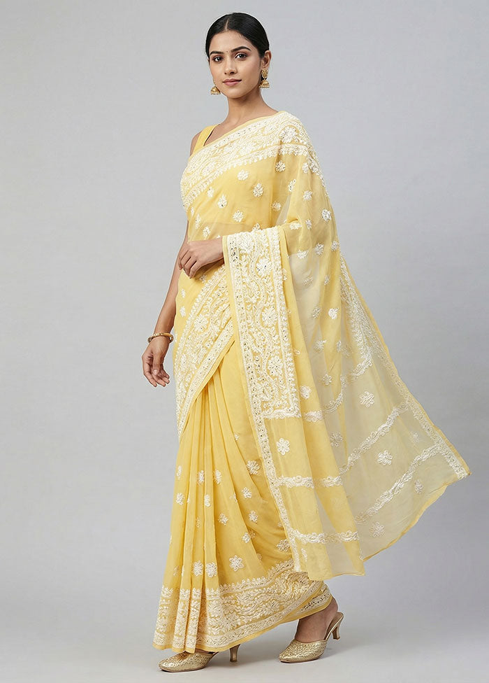 Cream Chiffon Silk Saree With Blouse Piece