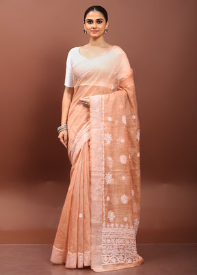 Cream Chikankari Saree With Blouse Piece