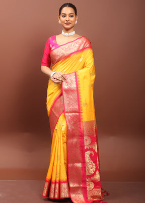 Yellow Kanjivaram Silk Saree With Blouse Piece
