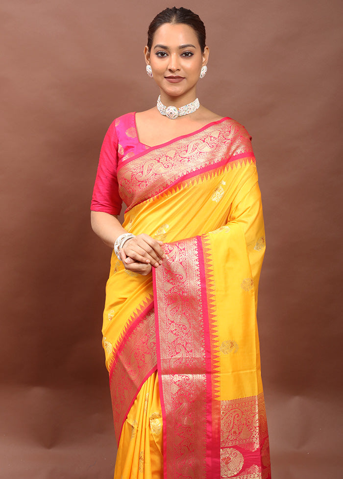 Yellow Kanjivaram Silk Saree With Blouse Piece