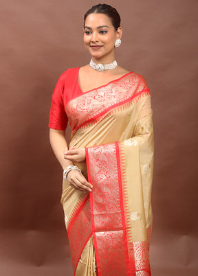 Cream Kanjivaram Silk Saree With Blouse Piece