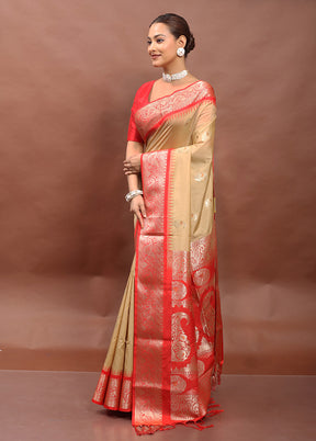 Cream Kanjivaram Silk Saree With Blouse Piece