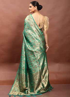 Green Dupion Silk Saree With Blouse Piece