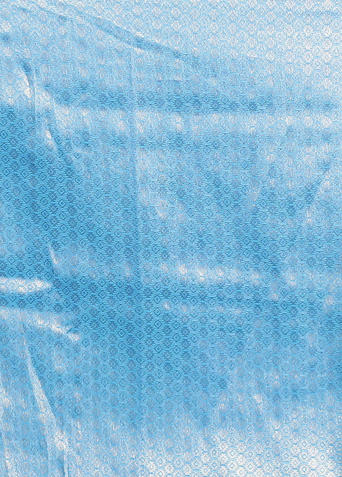 Blue Dupion Silk Saree With Blouse Piece