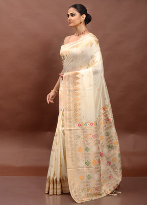 Cream Dupion Silk Saree With Blouse Piece