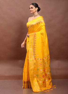 Yellow Dupion Silk Saree With Blouse Piece