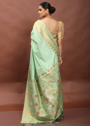 Green Dupion Silk Saree With Blouse Piece