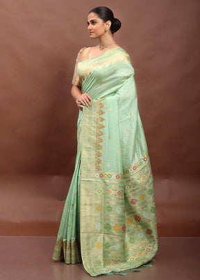 Green Dupion Silk Saree With Blouse Piece