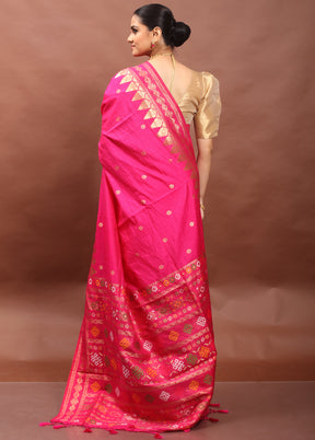 Pink Dupion Silk Saree With Blouse Piece