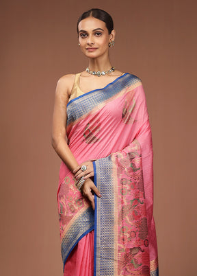 Pink Dupion Silk Saree With Blouse Piece