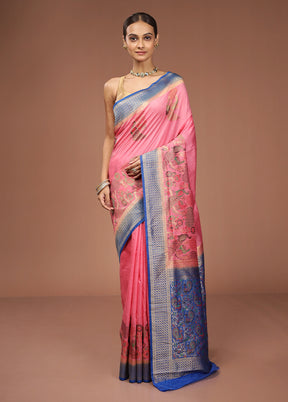 Pink Dupion Silk Saree With Blouse Piece