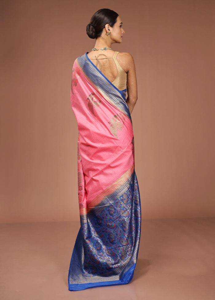 Pink Dupion Silk Saree With Blouse Piece