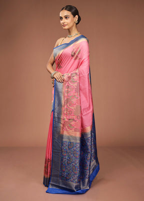Pink Dupion Silk Saree With Blouse Piece
