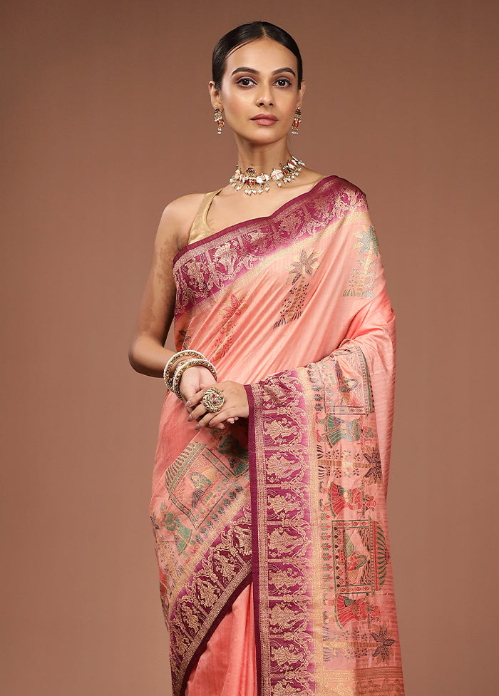 Pink Dupion Silk Saree With Blouse Piece