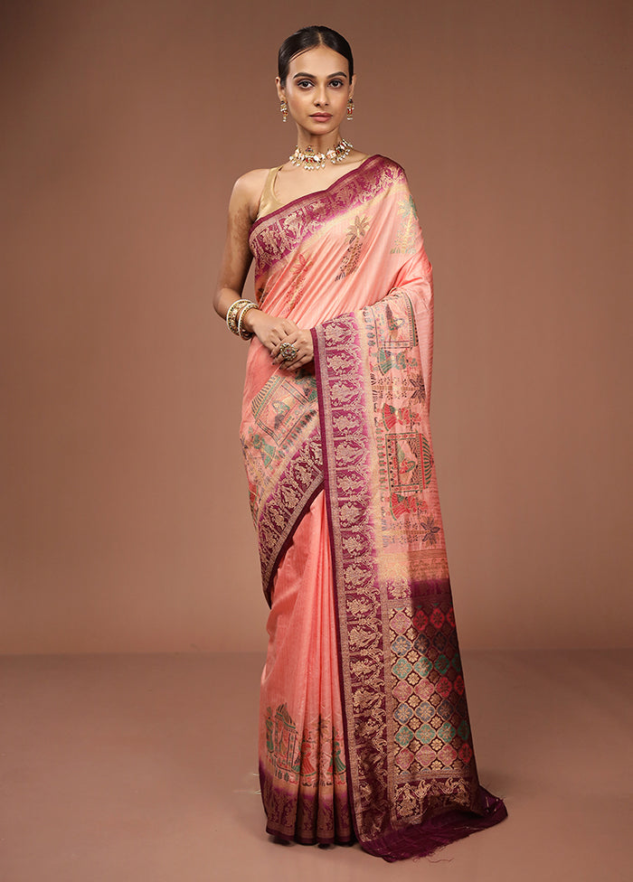 Pink Dupion Silk Saree With Blouse Piece