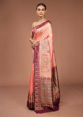 Pink Dupion Silk Saree With Blouse Piece