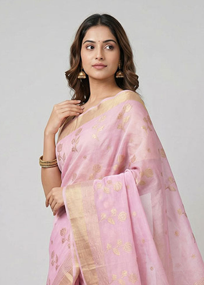Pink Chanderi Silk Saree With Blouse Piece